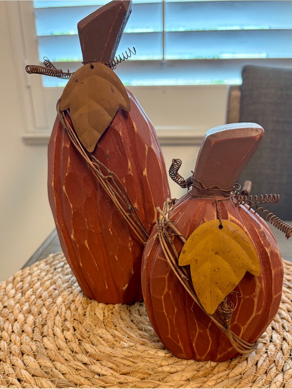 Set of 2 Rustic Wooden Pumpkins Fall Thanksgiving Decor
